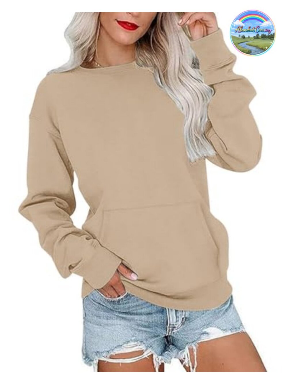Oversized Crewneck Sweatshirt Long Sleeve Women's Pullover Top with Pocket